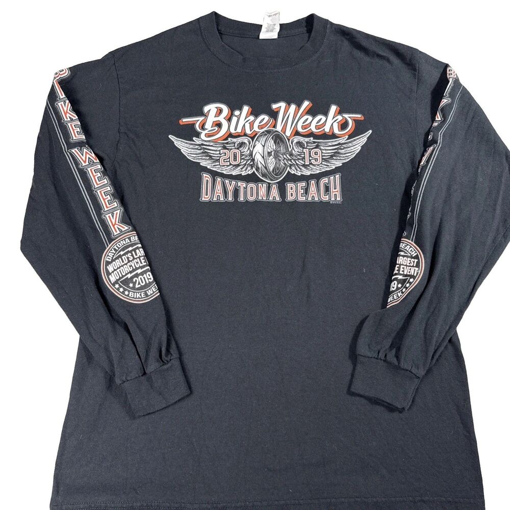 Vintage Biker T-Shirt DAYTONA BEACH BIKE WEEK 2019 Black Size Medium LS